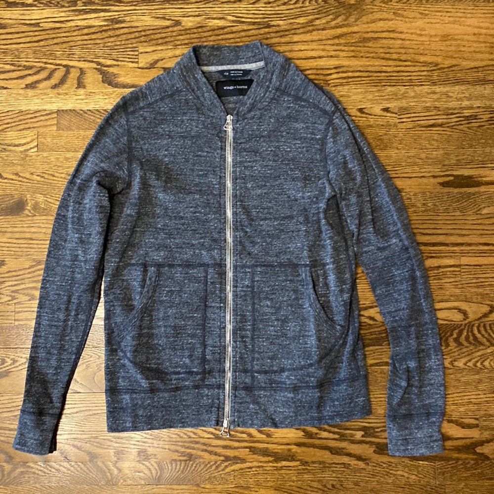 Wings + Horns Charcoal Gray Slub Zip-Up Bomber Men’s Size Small